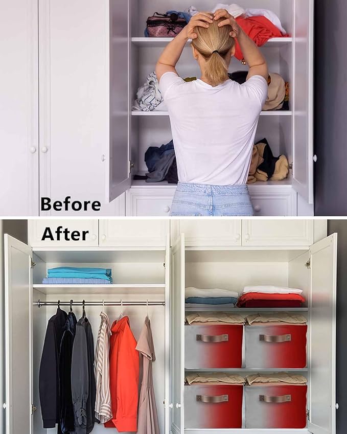 Dark Red Grey Black Ombre Storage Bins Cubes Waterproof Cloth Storage Basket,Farmhouse Gradient Minimalist Foldable Storage Bags for Shelf Clothes Storages Organizers with Handles 15x11x9.5 in 1PCS