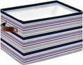Purple Grey Striped Storage Bins Cubes Waterproof Cloth Storage Basket,Farmhouse Stripes Modern Abstract Art Foldable Storage Bags for Shelf Clothes Storages Organizers with Handles 15x11x9.5 in 1PCS