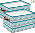 Grey Blue Striped Storage Bins Cubes Waterproof Cloth Storage Basket,Farmhouse Stripes Modern Abstract Art Foldable Storage Bags for Shelf Clothes Storages Organizers with Handles 15x11x9.5 in 2PCS