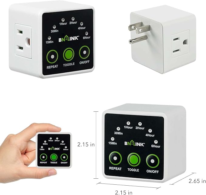 BN-LINK Smart Digital Countdown Timer, Repeat Cycle Timer with 3-Prong Grounded Outlet for Lamps, Light and Home Appliances, 15A/1875W ½ HP