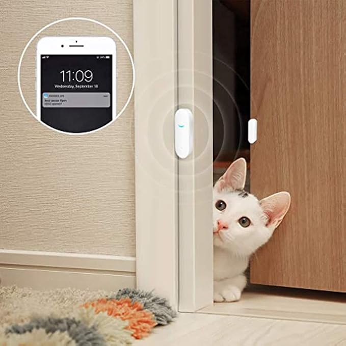 WiFi Door and Window Sensors,Tuya Smart Alarm with Free Notification APP Control Home Security Alarm System, No Hub Required,Compatible with Alexa, Google Home (3-Pack)