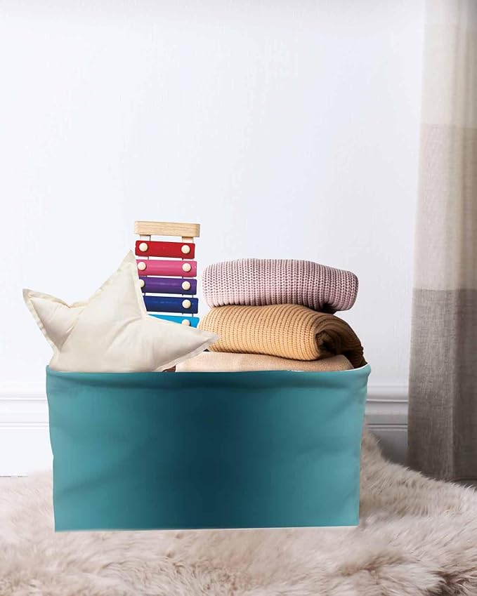 Turquoise Grey Ombre Storage Bins Cubes Waterproof Cloth Storage Basket, Farmhouse Gradient Minimalist Foldable Storage Bags for Shelf Closet Clothes Storages Organizers with Handles 15x11x9.5 in 2PCS