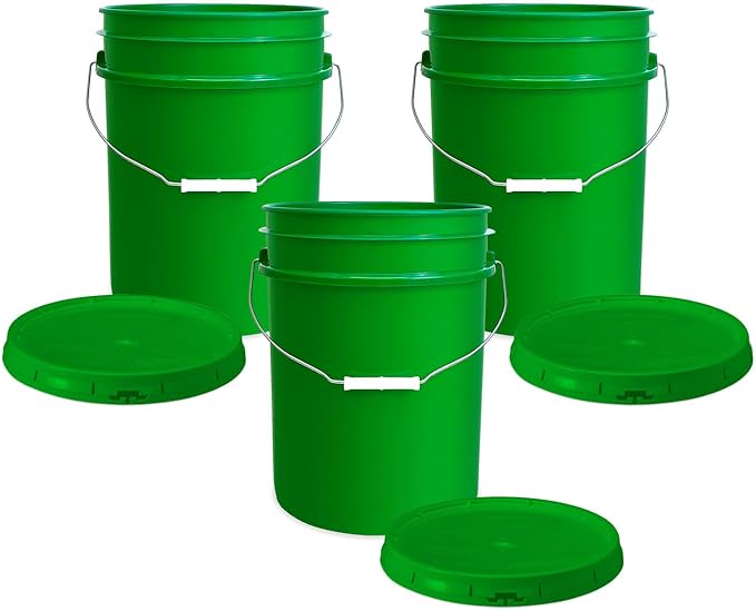 ePackageSupply 5 Gallon Bucket - Food Grade Bucket with Airtight Gasketed Tear Strip Lid, BPA-Free, Heavy-Duty 90 Mil HDPE Plastic Pail, Bulk Storage, Durable Container, Made in USA - Green, 3 Packs