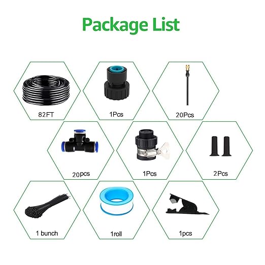 82FT Drip Irrigation Kit, Automatic Garden Watering System with Tool-Free Quick Connectors, 360° Bending Droppers & Copper Misting Nozzles for Greenhouse, Patio, Lawn & Vegetable Garden. (25M)
