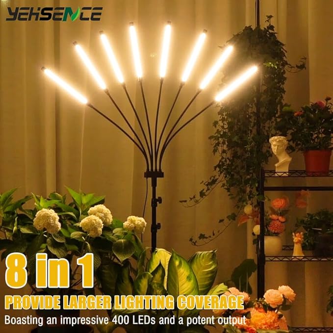 Grow Lights for Indoor Plants [ 8 in1 ] 400 LEDs, Full Spectrum Plant Lights for Indoor Growing with Tripod Stand, Auto On/Off Timing 4/8/12H, Plant Grow Lights Indoor.