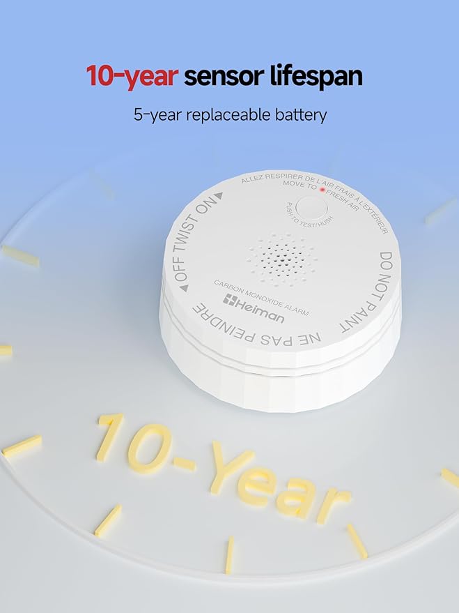 HEIMAN Smart Carbon Monoxide Detectors, Wi-Fi Nano CO Alarm, UL 2034 5th Certified, Real-Time App Notifications, Battery Powered, Test-Reset Button, 10-Year Figaro Sensor, Portable for Trave