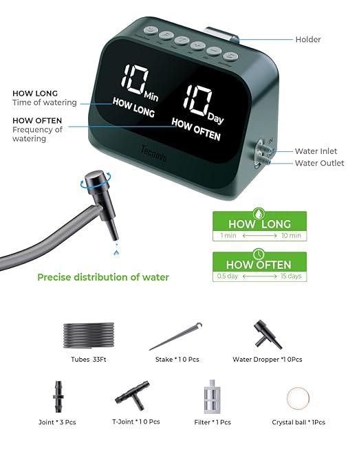 Automatic Watering System for Potted Plants, DIY Drip Irrigation Kit with Smart Timer, Waterproof LED Display & Large Capacity Battery, Precise Distribution of Water