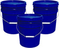 MKS Plastics 5-Gallon Bucket with Airtight Lid – Made in USA, Food Grade BPA Free Plastic, Heavy Duty Multi-Use, Metal Handle with Grip, Stackable Storage – Fina Blue, 3 Pack