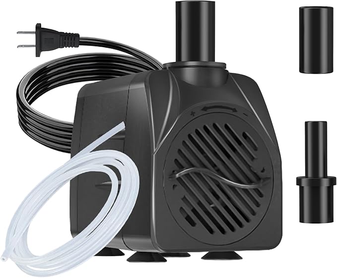 SongLong 160GPH(600L/H) 9.9ft Power Cord Submersible Pump, Water Fountain Pump with 4ft Lift for Ponds, Water Fountains, Aquariums & Hydroponics.