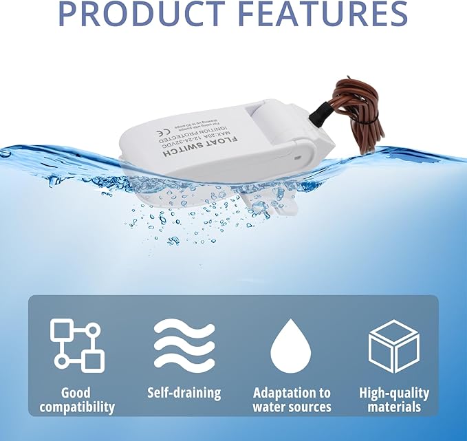 Automatic Bilge Pump Float Switch, Marine Bilge Pump Switch, Auto Float Switch for Boat, DC 12V/24V/32V Ignition Protected for Marine Electric Water Pumps