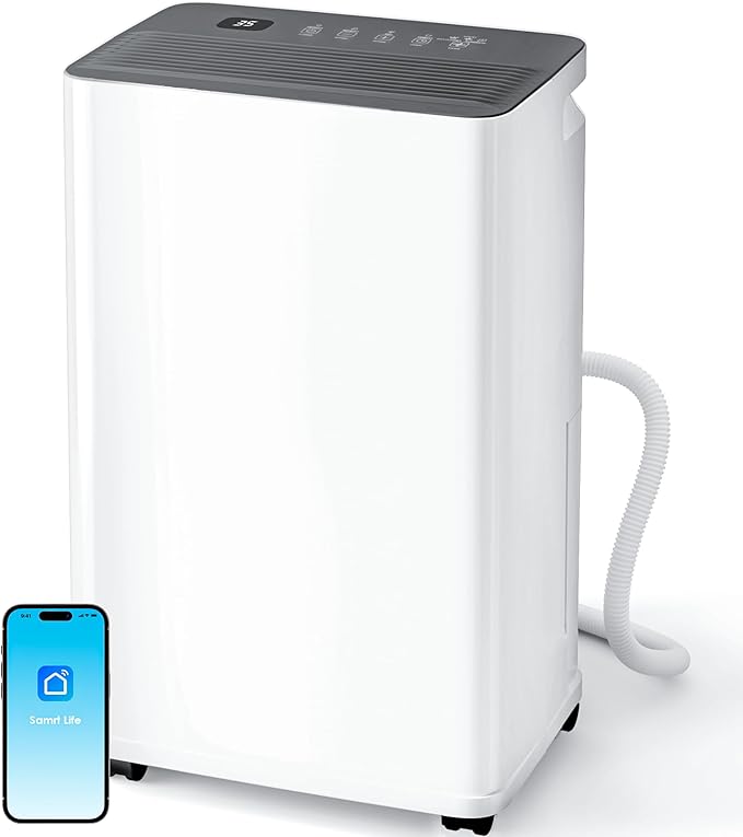 2500 sq.ft Dehumidifier for Basement, Smart APP WiFi Control,35 Pint Dehumidifiers for Home with Drain Hose, 24H Timer & Child Lock, Quiet & Eco, Ideal for Large Rooms, Bathroom, Bedroom，Pure white