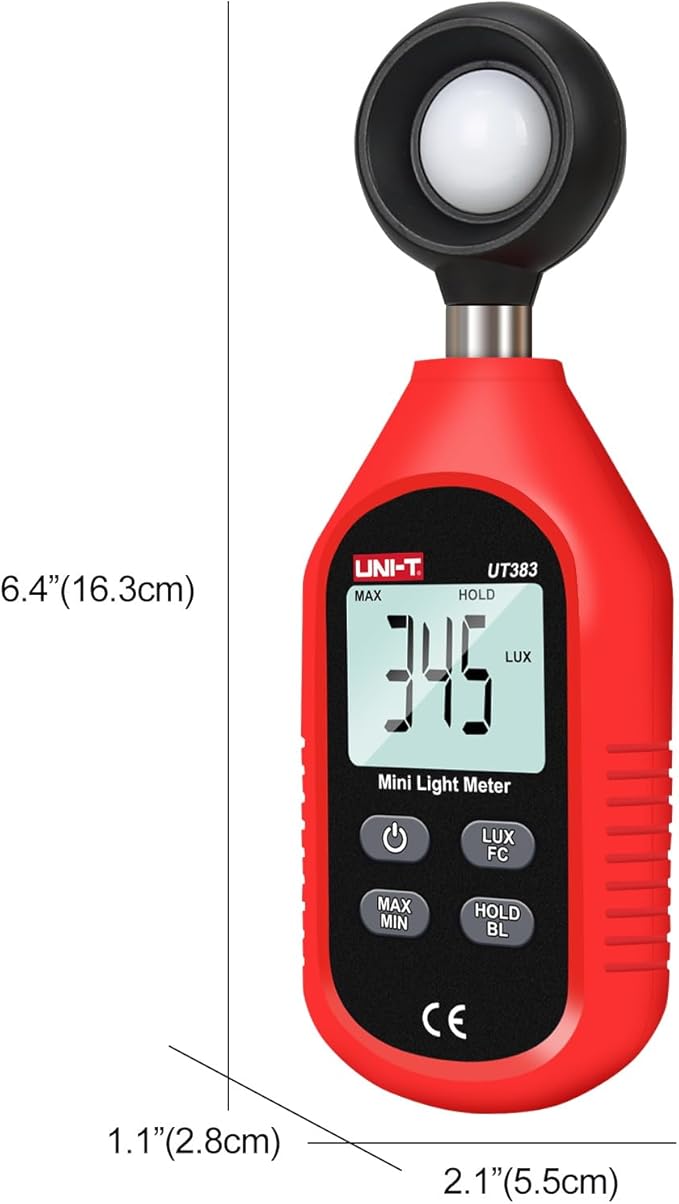UNI-T UT383 Light Meter Lux Meter Lumens Digital Illuminance Meter 0~199,900 Lux (0~18,500 FC) Foot Candles Luxmeter for Film Photography Plants Photometer Lighting Intensity Brightness Measurement