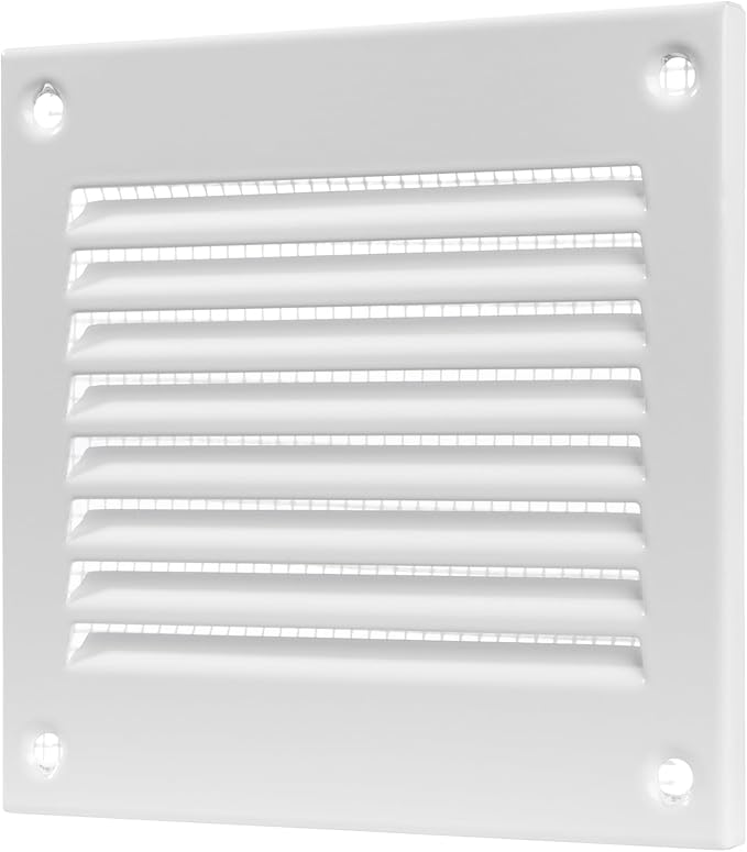 Vent Systems 4'' x 4'' Inch Pack of 2 White Air Vent Cover Metal Air Return Grill with Built in Pest Guard Screen HVAC Vent Cover for Home Improvement Vent Duct Cover 100x100 mm