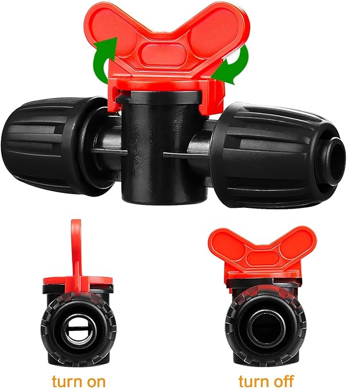 Gardrip 8 Pack Drip Irrigation Valve for 1/2 Inch Drip Tubing (1/2" ID x 0.65" OD)：1/2'' In-line Locked Barbed Ball Valve Drip Line Shut Off Valve Parts In Irrigation System for Garden