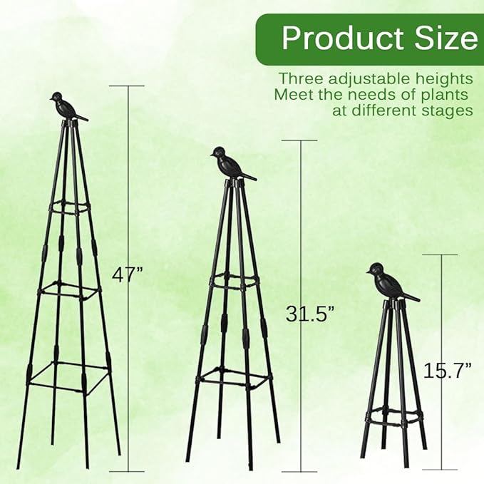 Garden Trellis, 47" Plant Trellis for Potted Plants Flowers Vegetables and Vines,Tomato Cage Tower,Garden Obelisk Trellis,Plant Support Stand for Climbing Plants Outdoor and Indoor-2 Pack