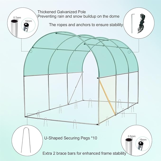 KANAGAWA 20'x10'x 7' Walk-in Tunnel Greenhouse with Watering System Heavy Duty Portable Green House Protect Gardening Plants 1 Zipper Mesh Door, 8 Roll-up Windows, Thickened galvanised Steel,White
