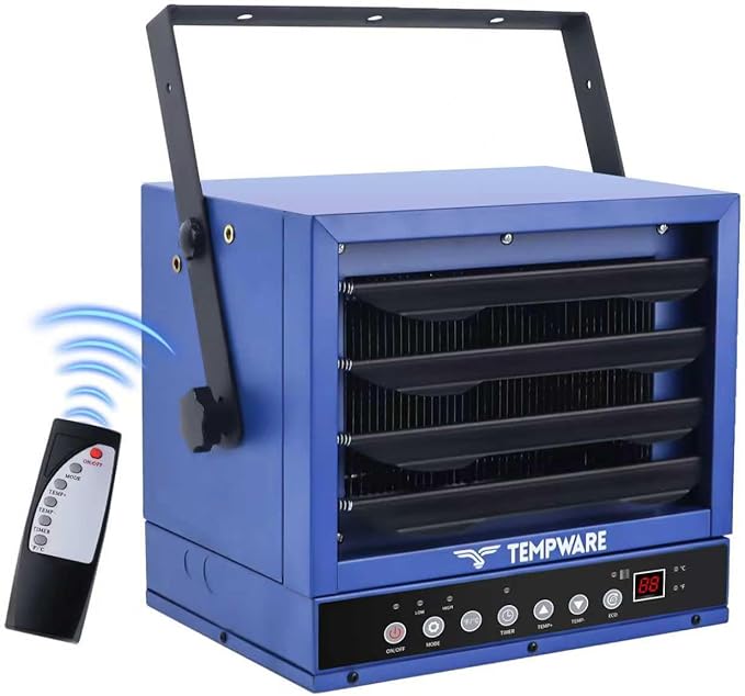 TEMPWARE 7500W Electric Garage Heater, 240V Hardwired Digital Ceiling Mount Fan-Forced Shop Heater with Full-Function Remote and 12-Hour Timer, Ideal for Workshop Warehouse