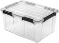80 Qt Watertight Storage Container, Rated Gasket Seal Box with Latches, Extra Large Black Plastic Bin for Outdoor, Garage, Basement Organization