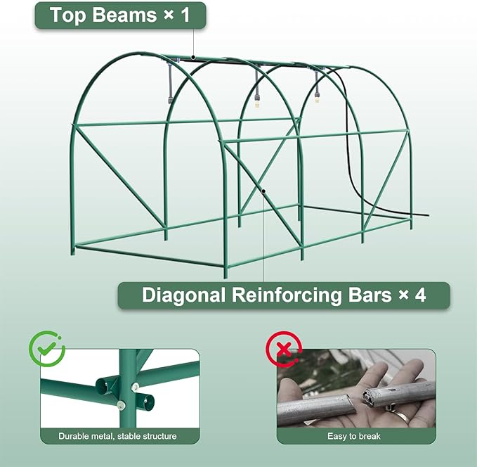 Greenhouse with Watering System, Outdoor Greenhouse with 6 Mesh Windows and 1 Door, Greenhouses with Drip Irrigation System for Plants, Seedlings, Flowers and Garden Raised Beds (10x7x7 FT)