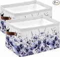 Purple Blooms Floral Storage Bins Cubes Waterproof Cloth Storage Basket,Farmhouse Spring Flowers Botanical Foldable Storage Bags for Shelf Clothes Storages Organizers with Handles 15x11x9.5 in 2PCS