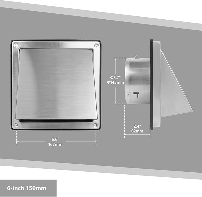 FRESH SPEED 6 Inch Dryer Vent Cover Outside Stainless Steel Wall Vent with Removable Cover and Bird Screen Mesh