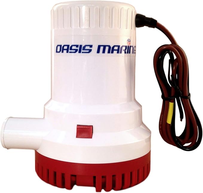 OASIS MARINE 2000 GPH 12V Bilge Pump with Separate Float Switch Incuded – Marine Submersible Boat Water Pump, 1-1/8” (29mm) Outlet, Anti-Airlock, Stainless Steel Shaft, Fast & Reliable Bilge Drainage
