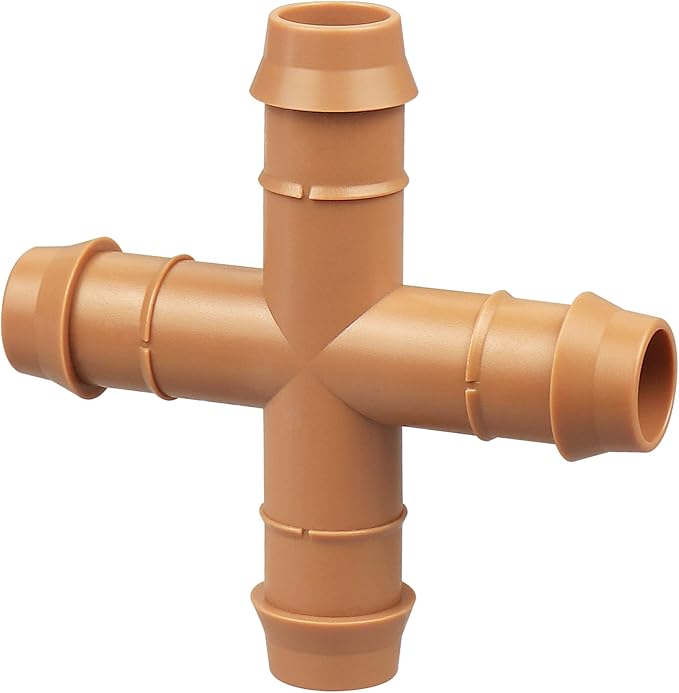 Drip Irrigation Parts Cross Connector 1/2", 12 Pack Drip Irrigation Fittings Four Way Tee Connectors for 1/2 inch Hose Tubing, Barbed Drip Line Parts 4-Way Couplers for Patio Lawn Garden