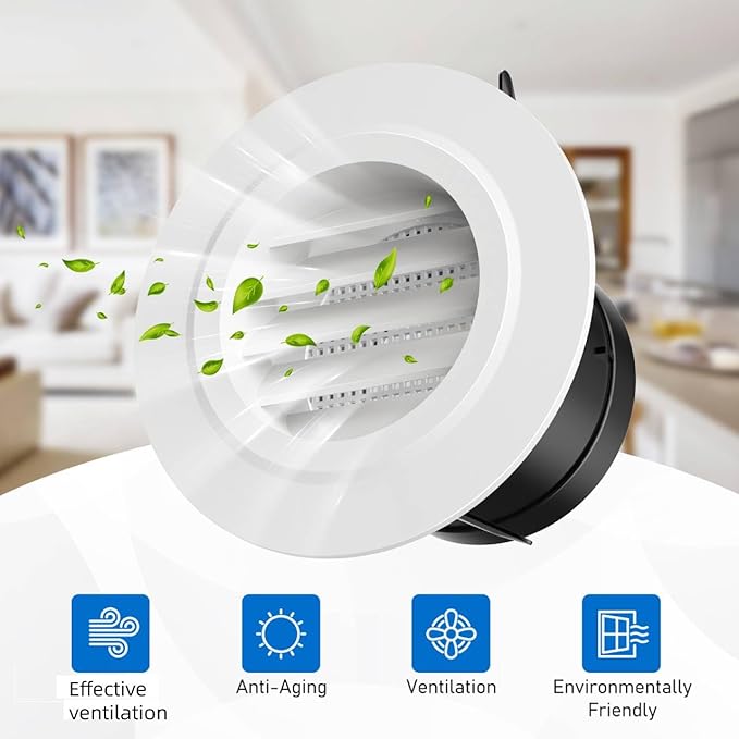 Hon&Guan Soffit Vents, 3 Inch Vent Cover Round Soffit Vents Exterior with Built-in a Fly Screen for Bathroom Office Home Ventilation (4PCS)
