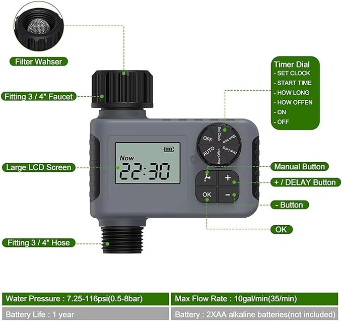 Irrigation Controller Irrigation Timer Digital Automatic Watering with Programming Control Intelligent Adjustable Sprinkler for Garden and Lawn