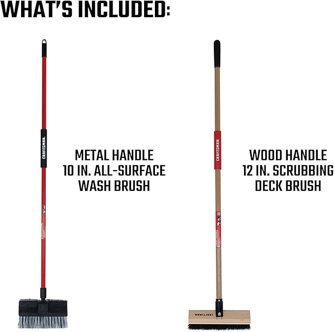 CRAFTSMAN CMXMKIT0100 2-Piece Long Handle Wash Brush Set with 10 in. All-Surface Wash Brush and 12 in. Scrubbing Deck Brush