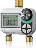 QUOBAS Brass Sprinkler Timer, Programmable Water Hose Timer for Garden Hose Faucet with Waterproof LCD Screen, Rain Delay/Manual/Automatic Irrigation Watering System for Garden, Lawn, Yard - 2 Zone