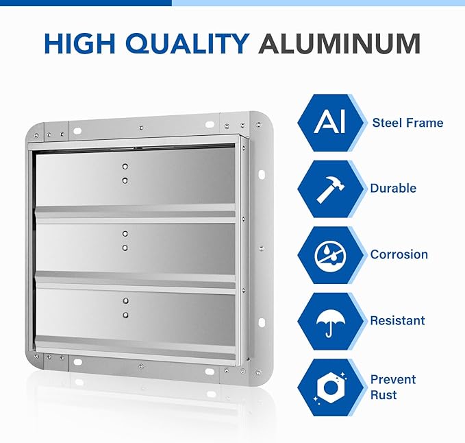 iPower 16-Inch Square Aluminum Automatic Gravity Shutter Louver Vent, Silver