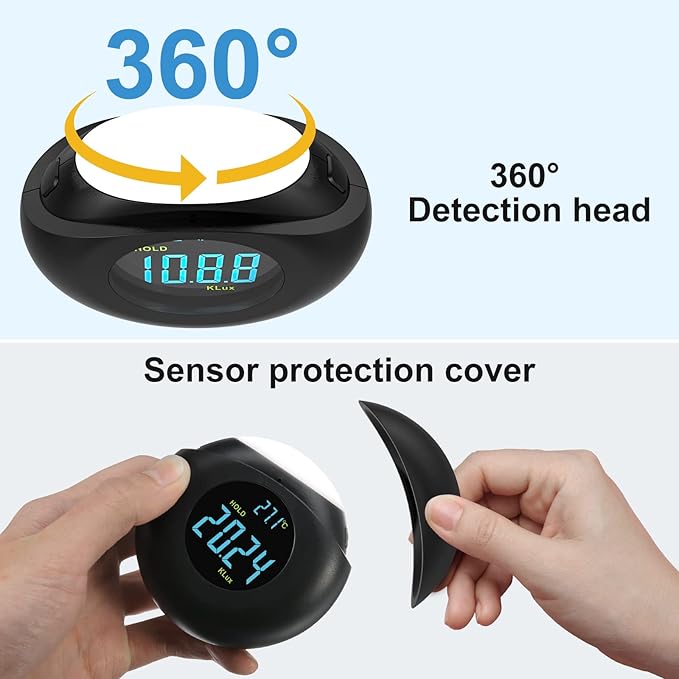 Light Meter Digital Illuminance Meter Handheld Ambient Measurer with 360° Detector, Measurer with Range up to 200,000 lux with LCD Display, Light Meter for Factories, Warehouses, Offices