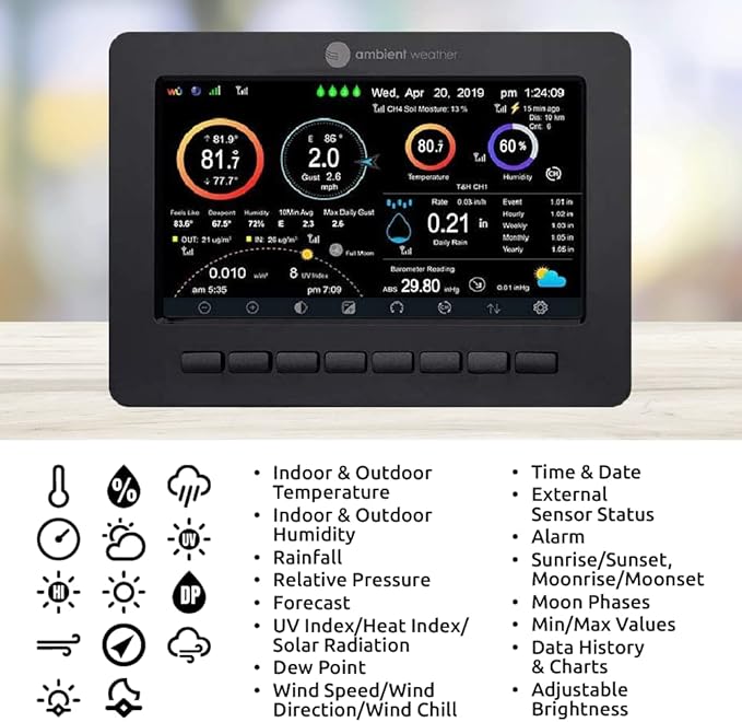 Ambient Weather WS-5000 Ultrasonic Smart Weather Station with TFT Full Color LCD Display