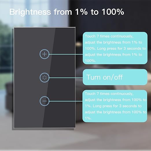 BSEED Smart Dimmer Switch, 2.4GHz WiFi Dimmer Light Switch Works with Alexa and Google Home, Neutral Wire Required Light Switch Dimmer, Single Pole Touch Dimmer Switch for Lamp, Remote Control, Black