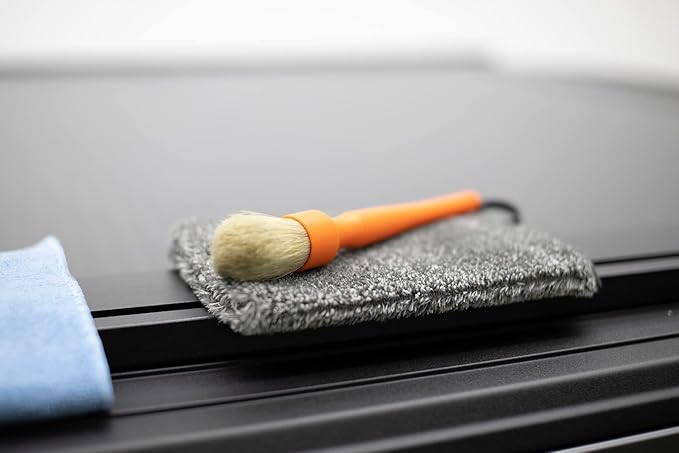 Detail Factory - Boar Hair Long-Handle Detailing Brush - Comfortable Grip and Heavy-Duty Scrubbing for Interior, Exterior, Engine Bay, Wheels, Exhaust Tips, Textured Plastic, Orange