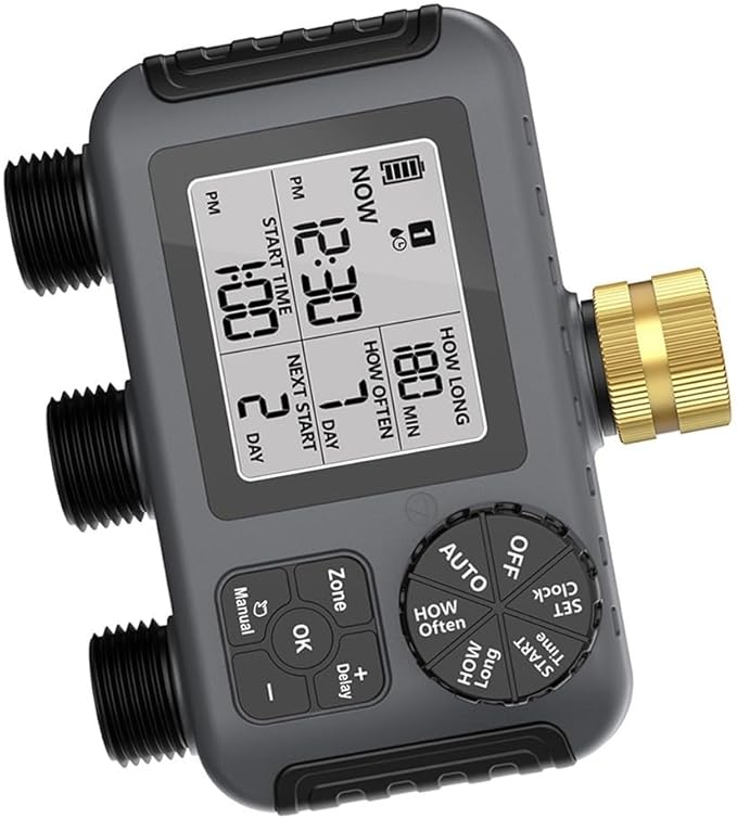 Automatic Garden Watering Timer with 3 Independent Valves Rain Delay and Adjustable Schedule IPX5 Waterproof Irrigation Controller for Lawn Plants Outdoor