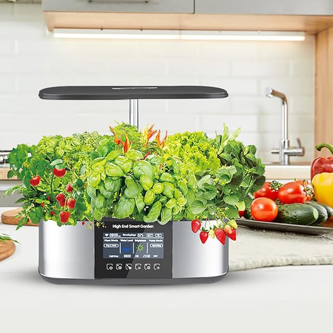 GeRRiT Smart Garden Planter 21 pods Intelligent Hydroponics Growing System with 4.8in LCD Screen, Automatic Add Water and Nutrients, Indoor Herb Garden Germination Kit with LED Grow Light
