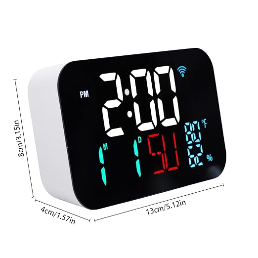 Luocute WiFi Smart Clock, Weather Station Alarm Date Day Large Display Brightness Adjustable Thermometer Humidity Digital Clock Compatible with Tuya Smart App, for Home Office (White Shell- White