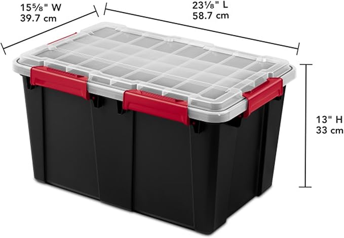 Sterilite 8 Pack Gasket Box, Stackable Plastic 13.5 Gallon Storage Container with Lids, Black - Waterproof and Dustproof Tote for Home Organization