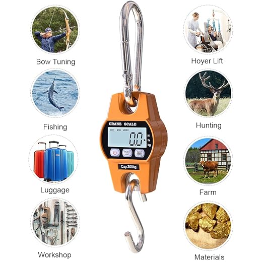Fuzion Hanging Scale 660lb, Heavy Duty Crane Scale with Large LCD Display, Digital Weight Deer Scale with Hold/Tare for Farms, Hunting, Fishing and Weighing Luggage