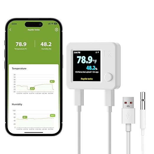MOCREO WiFi Reptile Hygrometer Indoor Thermometer, Smart Humidity and Temperature Sensor, Remote Monitor with App & Email Alerts, 2-Year Data Export, 80DB Beep, for Greenhouse Incubator