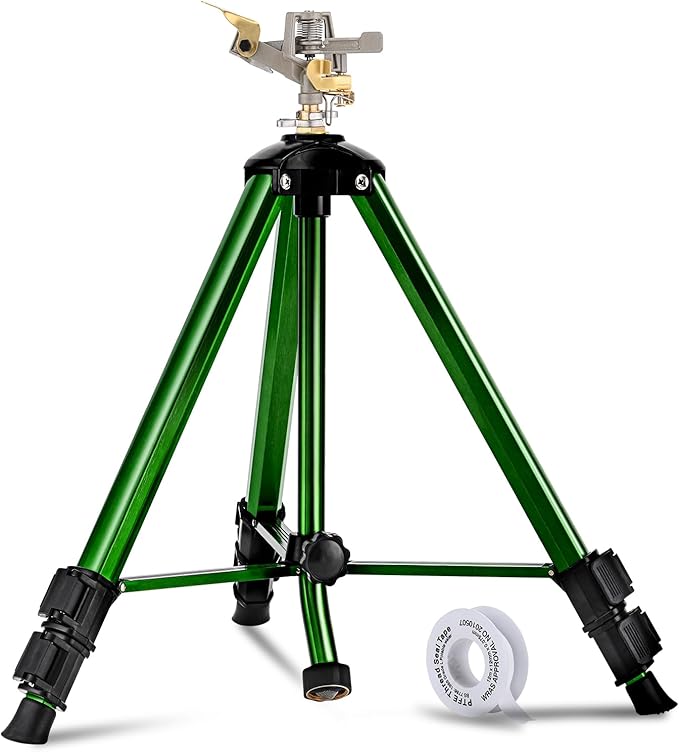 Pattiumo Sprinklers for Yard, 360° Tripod Sprinklers for Yard Large Area, 3/4" Connector Lawn Sprinkler, Adjustable Height 16-37”, Water Sprinkler for Lawn/Garden/Patio, 1Pack