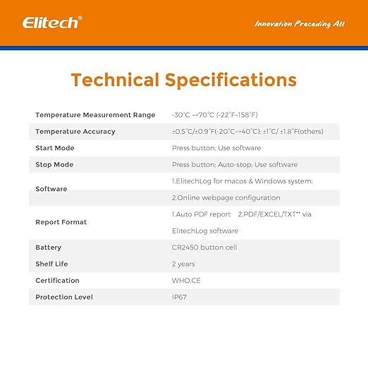 Elitech 1000-Pack LogEt1TH PQS Certified Disposable Data Logger, Temperature Humidity & Light Sensor, Bulk Order & Customizable for Business, PDF Report Cold Chain Monitor