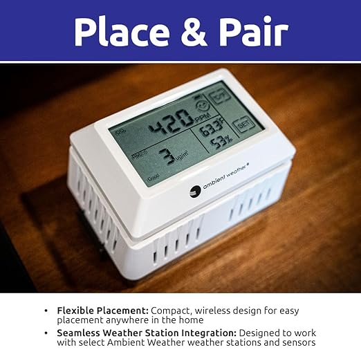 Ambient Weather AQIN Pro Wireless Indoor Air Quality Index with PM1, PM2.5, PM4, PM10 and CO2 Particulate Monitor