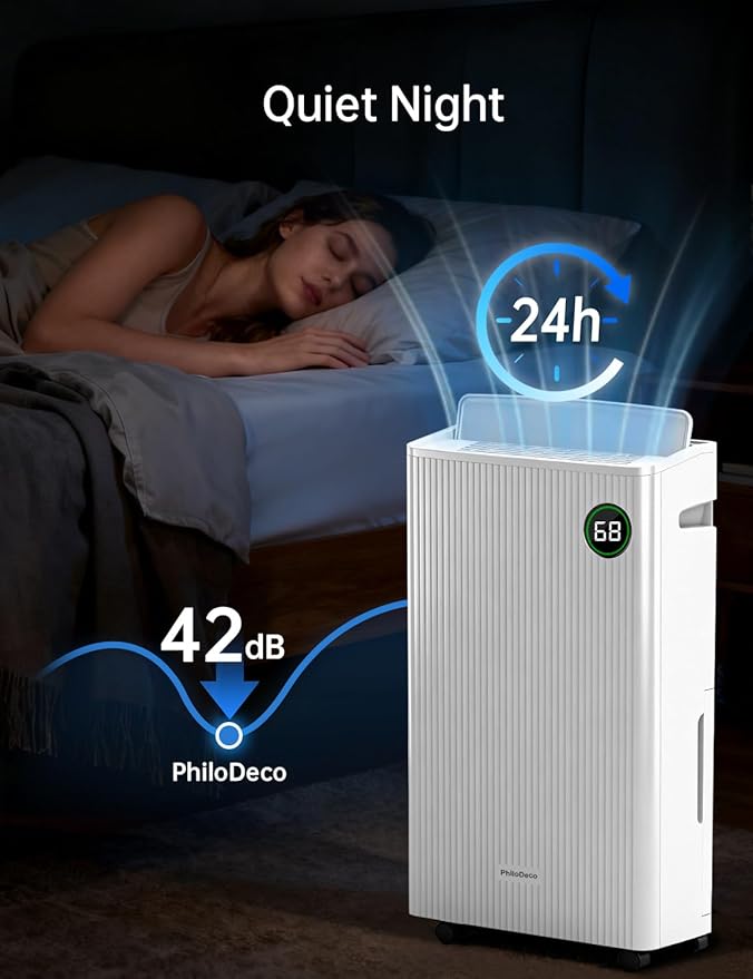 PHILODECO 80 Pint 4500 Sq.Ft Dehumidifier with Drain Hose, Automatic Defrosting, Intelligent Humidity Control with 24HR Timer, Smart Quiet Dehumidifier, for Basement, Bathroom, Bedroom, Home, White