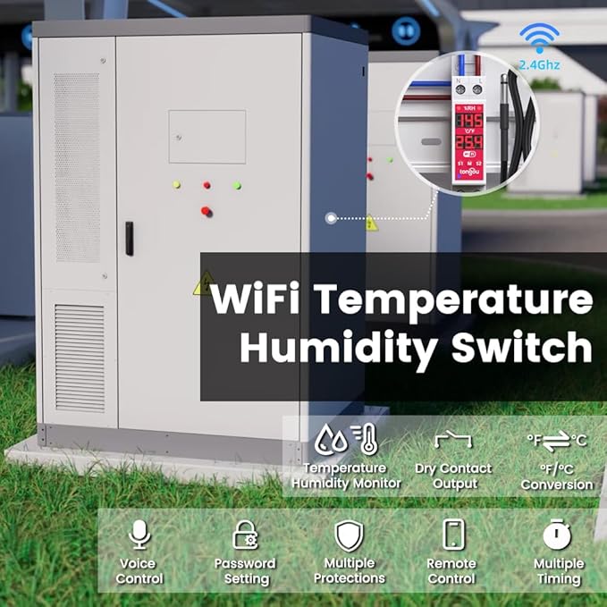 TONGOU WiFi Smart Temperature Humidity Controller Switch, DIN Rail Dry Contact Output,Tuya/ Smart Life Remote Temperature Humidity Monitor, for Electrical Cabinet/ Greenhouse Incubator, FCC Certified
