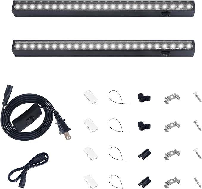 Barrina T5 Plant Lights for Indoor Growing, 1FT 10W (2 X 5W) Led Grow Light with Magnetic Design, Full Spectrum Grow Light Strip with Black Cover, Plug and Play, 5000K, 2 Packs