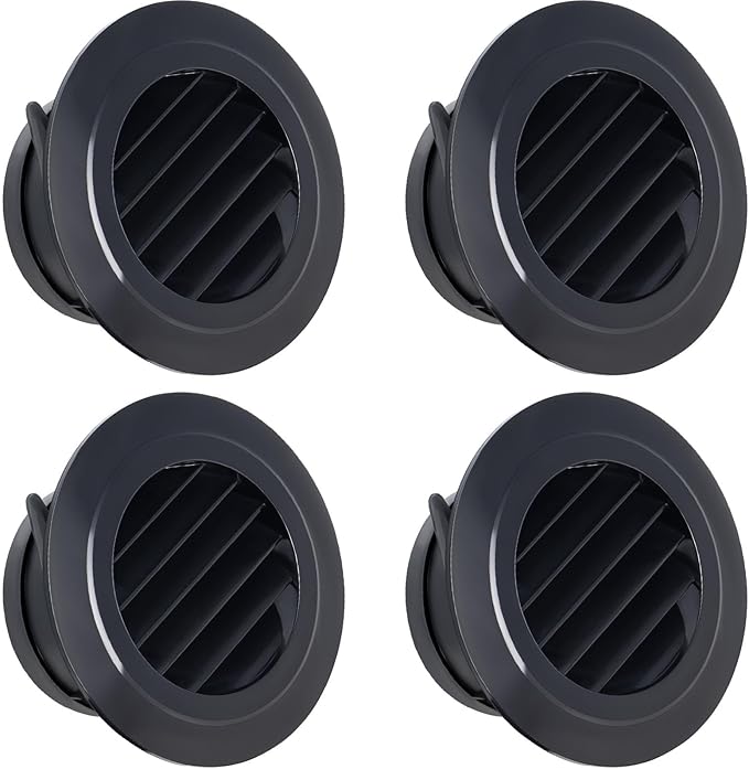 Wadoy 4 Inch Soffit Vent for Exhaust Fan with Built-in Mesh Screen, Black Round Soffit Exhaust Vent Cover 4 Pack ABS Louver Grille Cover, Eve Dryer Vents for Bathroom Office Kitchen Exhaust Fan