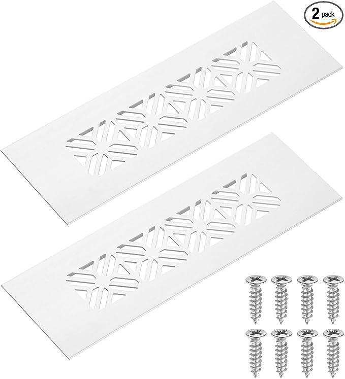 uxcell 2Pcs Aluminum Alloy Air Vents, 150 x 50mm / 5.9 x 2" Rectangle Louvered Ventilation Grille Cover with Mounting Screws for Door Cabinet Wardrobe, Silver